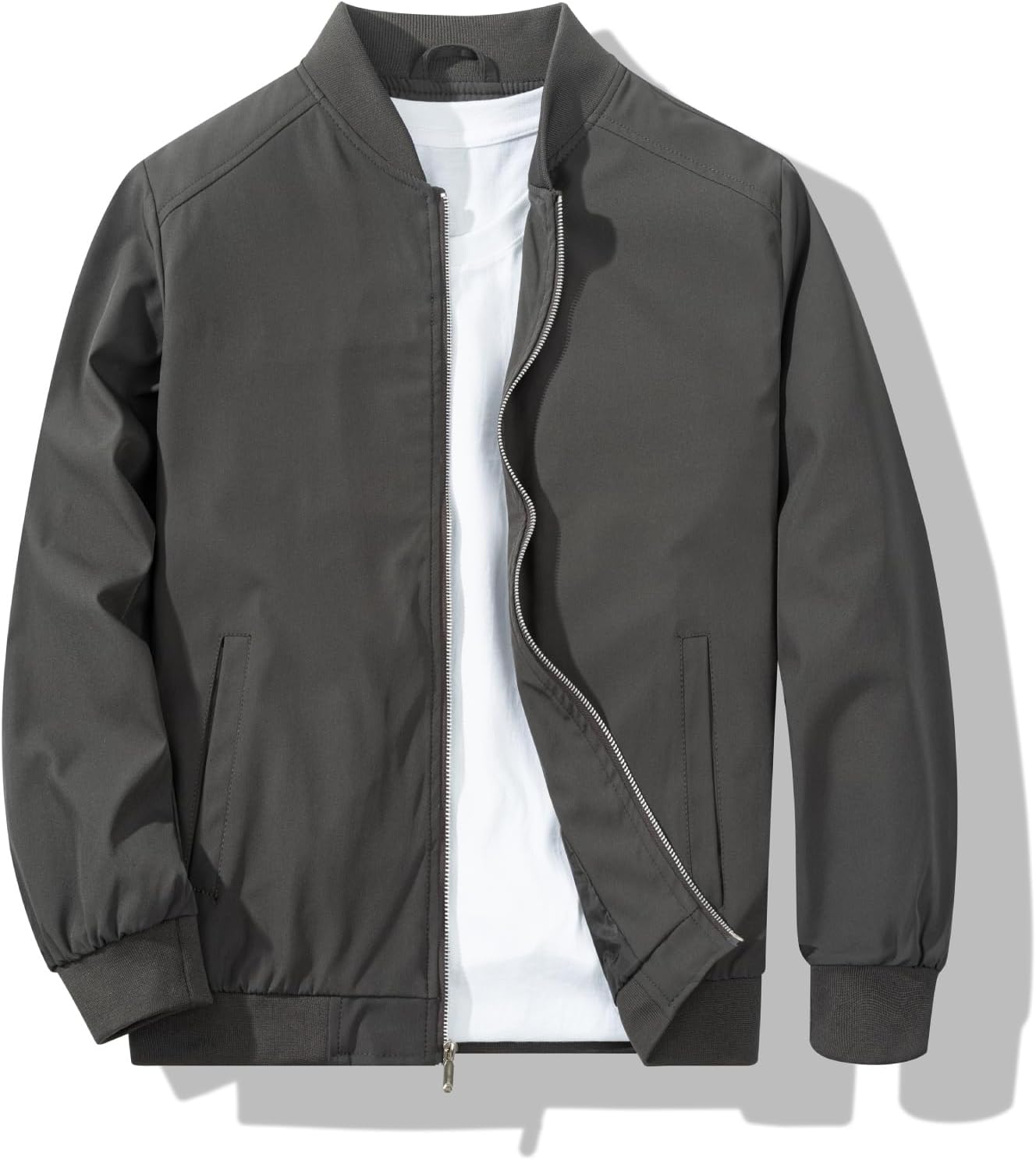 Men's Bomber Jacket Stylish Lightweight Windbreaker Spring Fall Casual Jackets - Picture 27 of 30