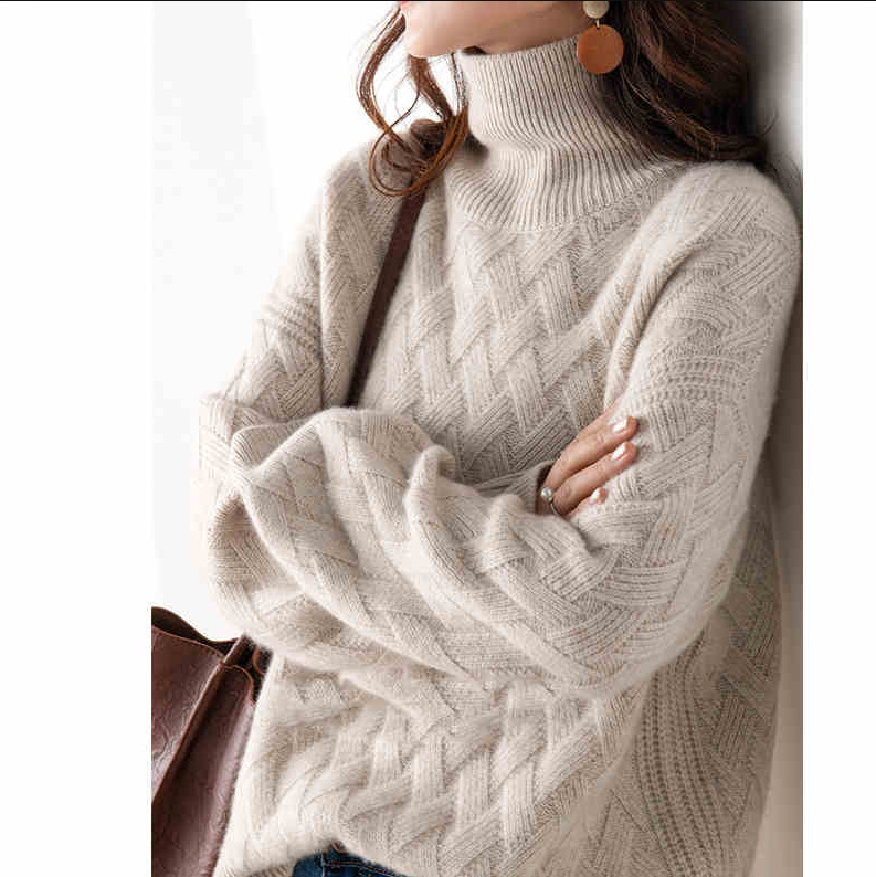 Autumn and Winter Women's High Neck Knitwear Loose and Thick Lazy Sweater