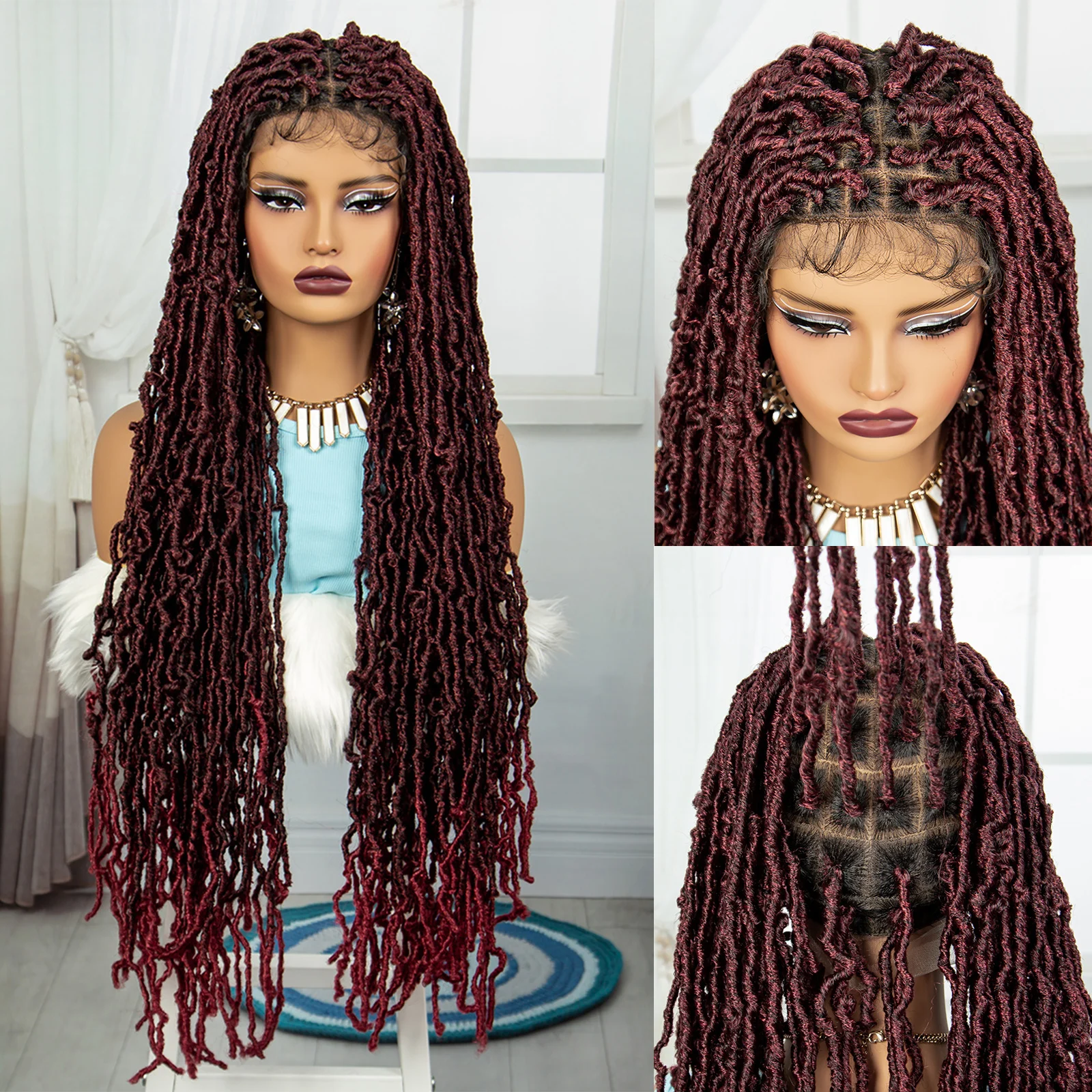 Full Lace Braided Wigs for Black Women 36 Inches Box Braided Wigs Knotless - Picture 10 of 15