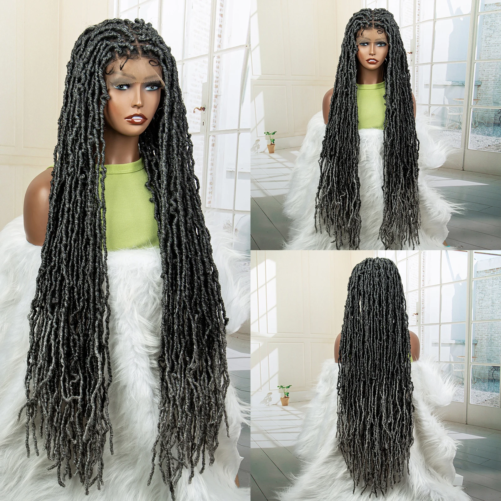 Full Lace Braided Wigs for Black Women 36 Inches Box Braided Wigs Knotless - Picture 11 of 15