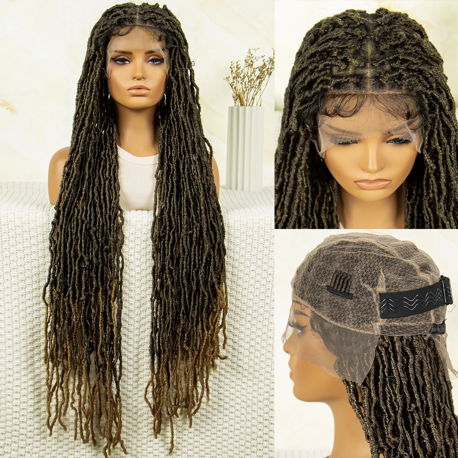 Full Lace Braided Wigs for Black Women 36 Inches Box Braided Wigs Knotless - Picture 12 of 15