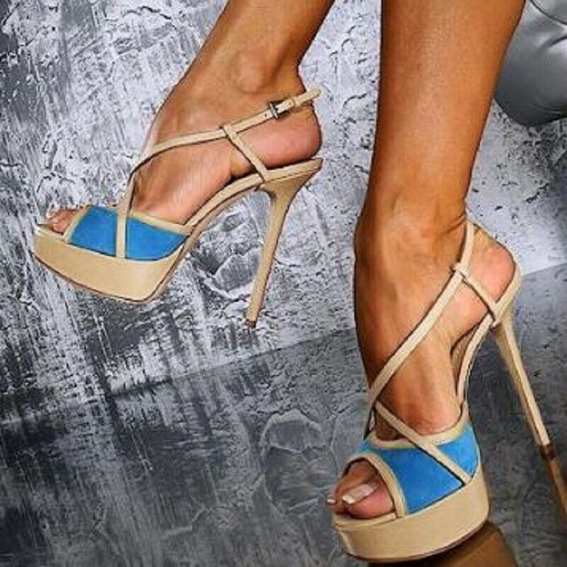 Women Sandals Platform Stiletto High Heels Cross Strap Party Shoes Big Size 4-20