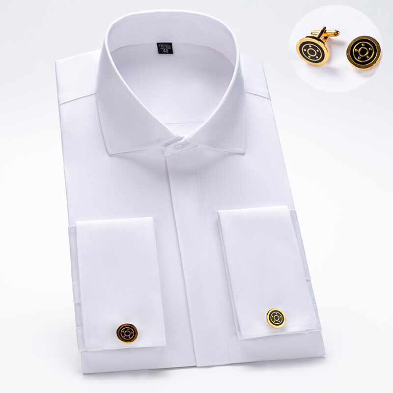Mens Dress Shirts French Cuff Long Sleeves Formal Business No Iron Shirts Tops - Picture 11 of 14