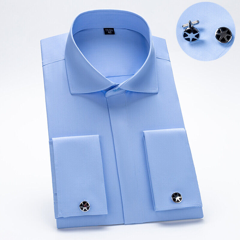 Mens Dress Shirts French Cuff Long Sleeves Formal Business No Iron Shirts Tops - Picture 10 of 14