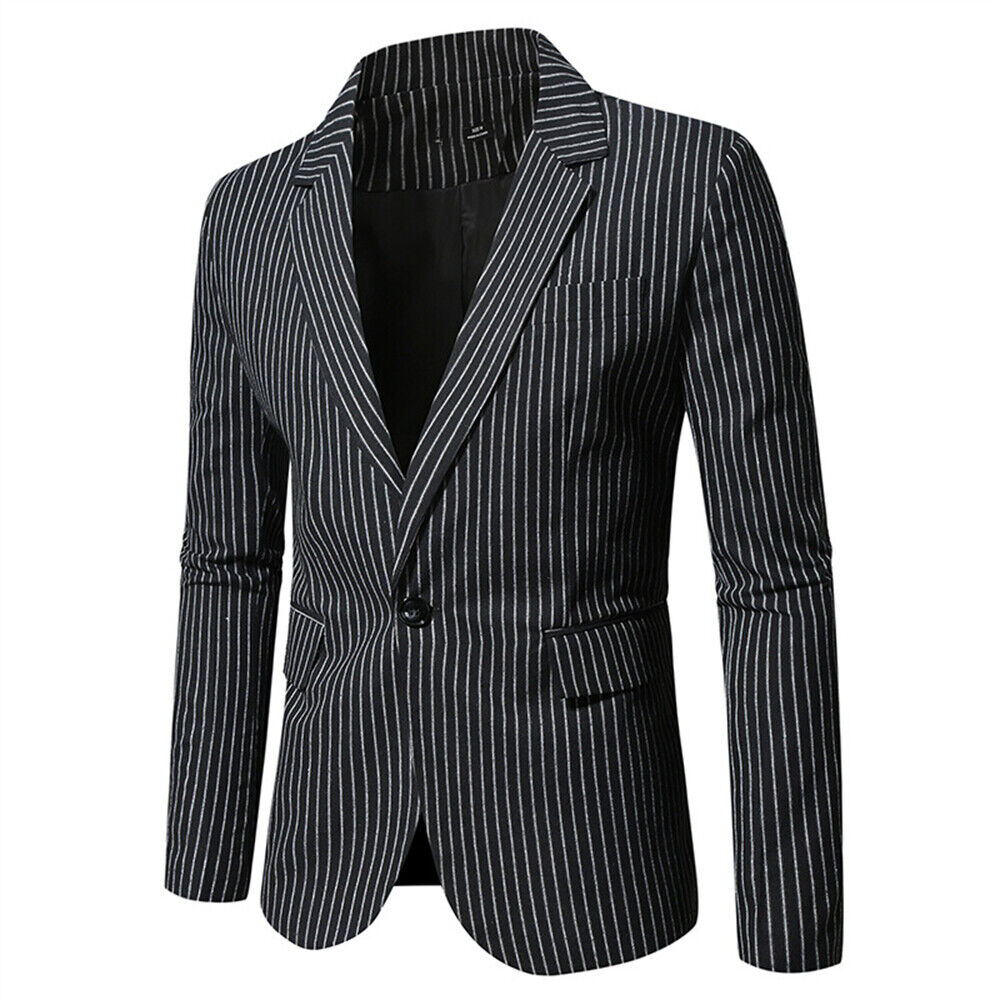 Men Formal Work Blazer Jacket Business Casual Button Slim Fit Suit Coat Tops - Picture 6 of 9