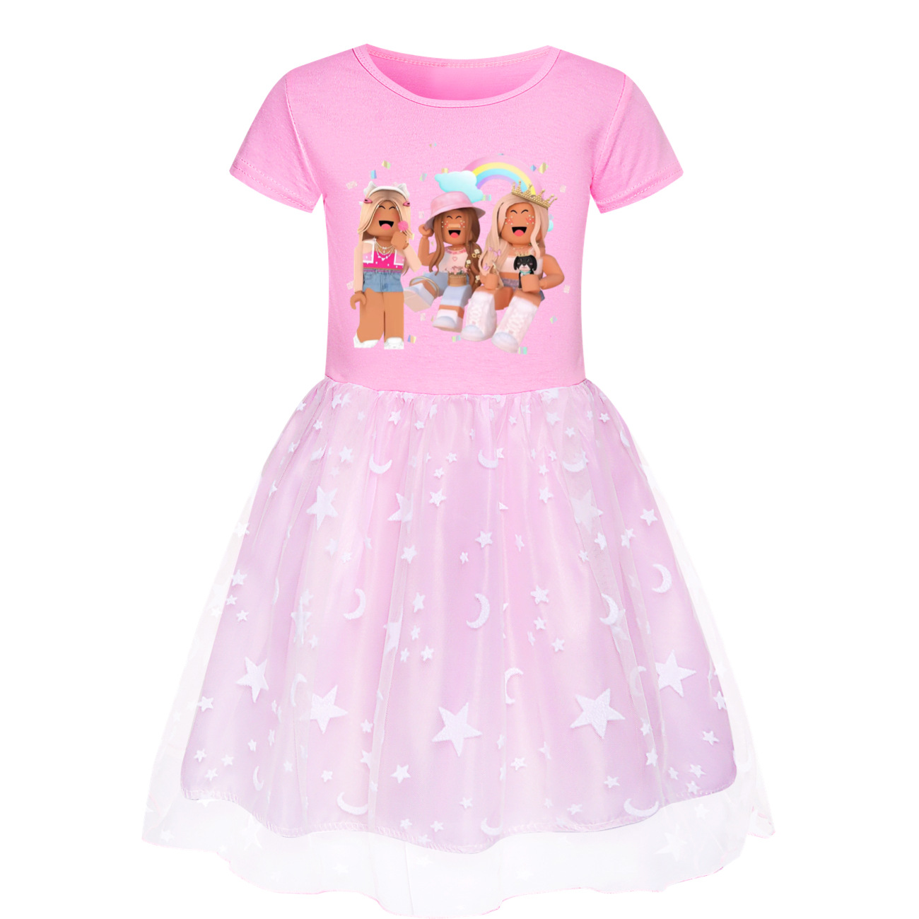 Girls Roblox Print Rainbow Dress Skirt Birthday Party Princess Dress Age 3-10 UK
