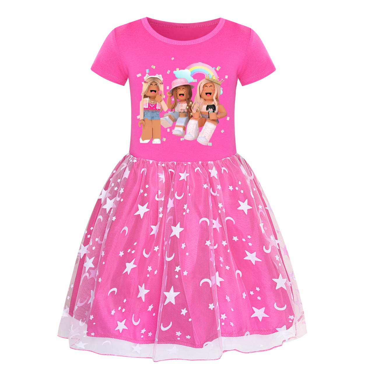 Girls Roblox Print Rainbow Dress Skirt Birthday Party Princess Dress Age 3-10 UK
