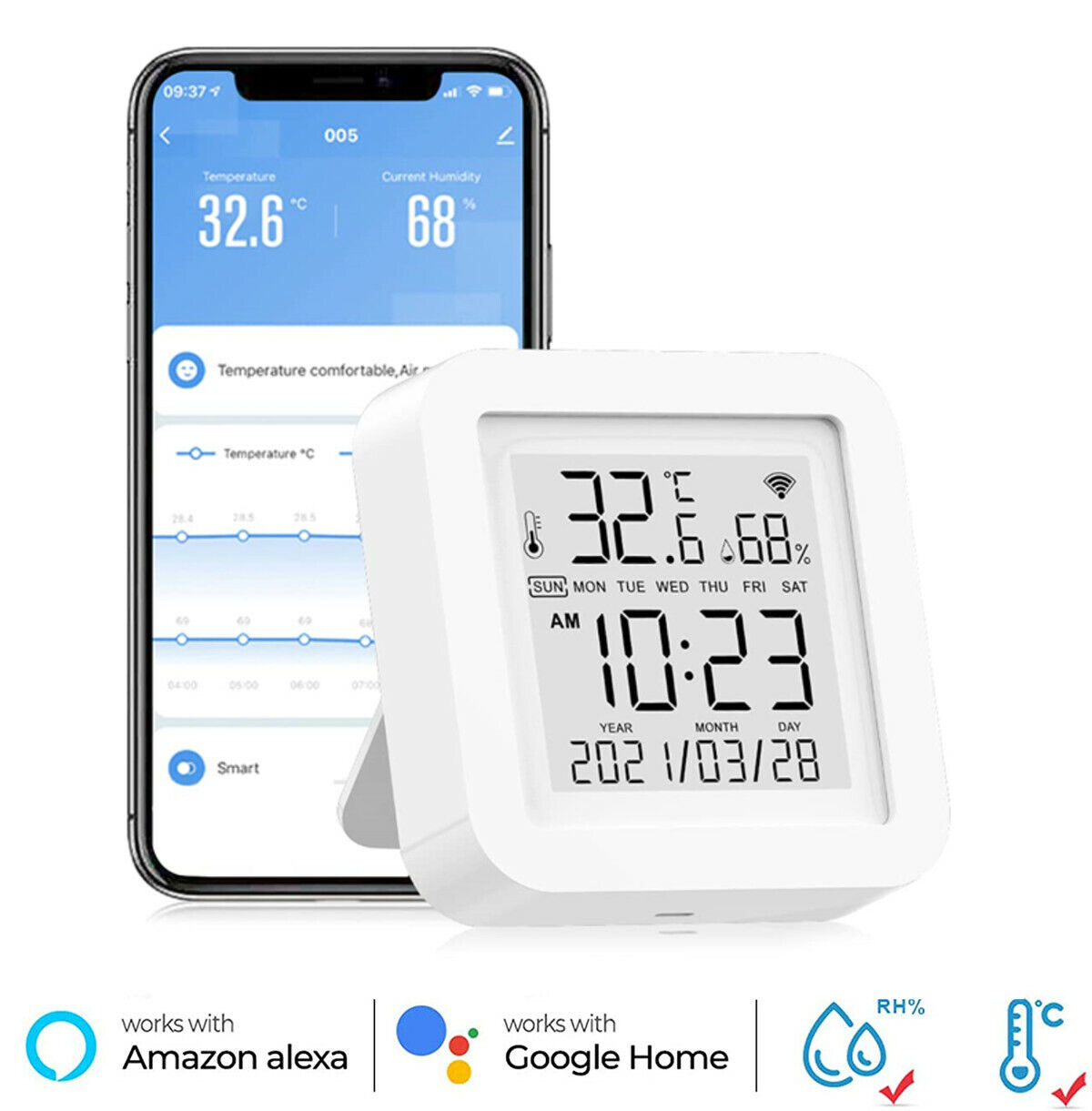 Wireless WiFi Hygrometer Temperature Sensor for Smart Home - Google Compatible - Picture 1 of 12
