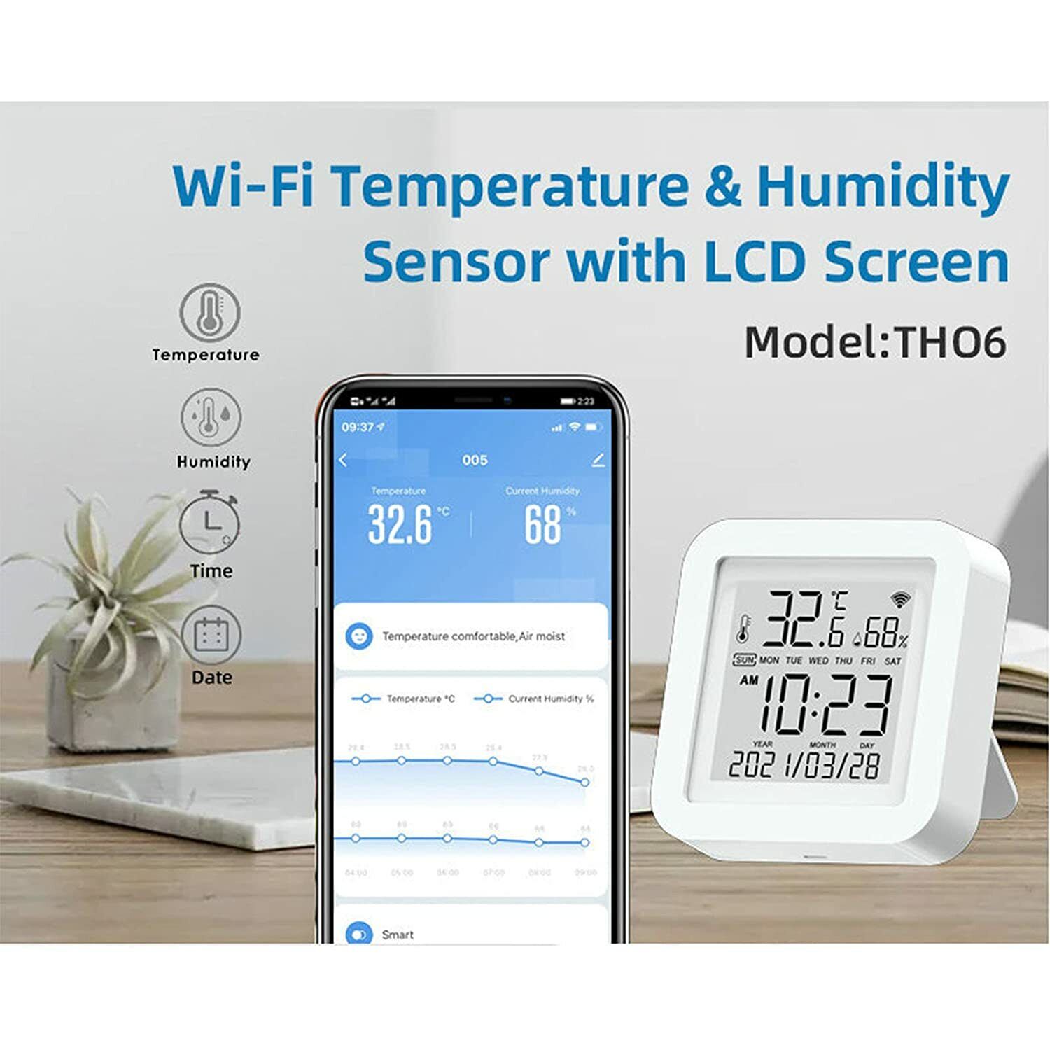 Wireless WiFi Hygrometer Temperature Sensor for Smart Home - Google Compatible - Picture 2 of 12