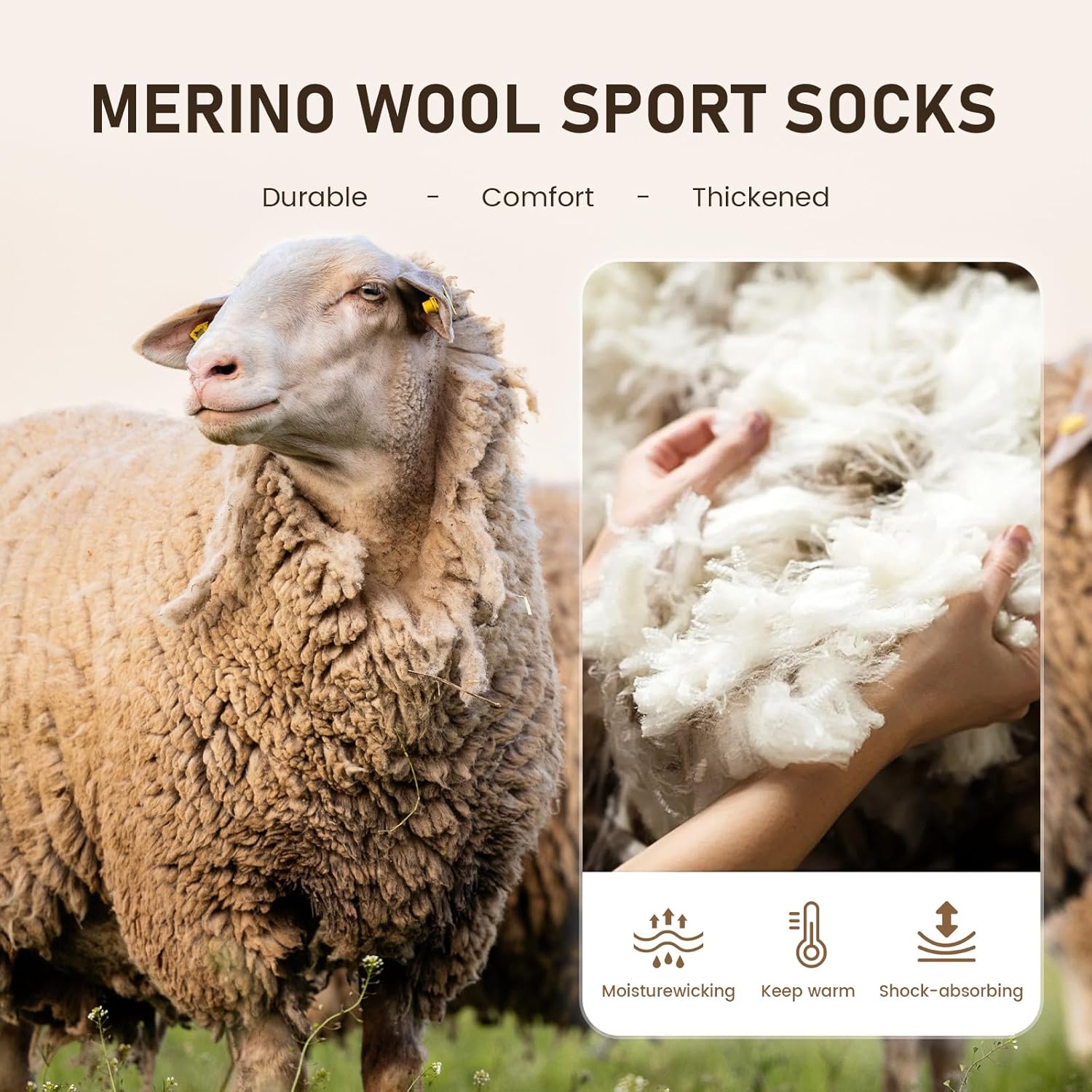 Merino Wool Socks For Running Thick Warm Socks Thermal Shock-Absorbing Socks