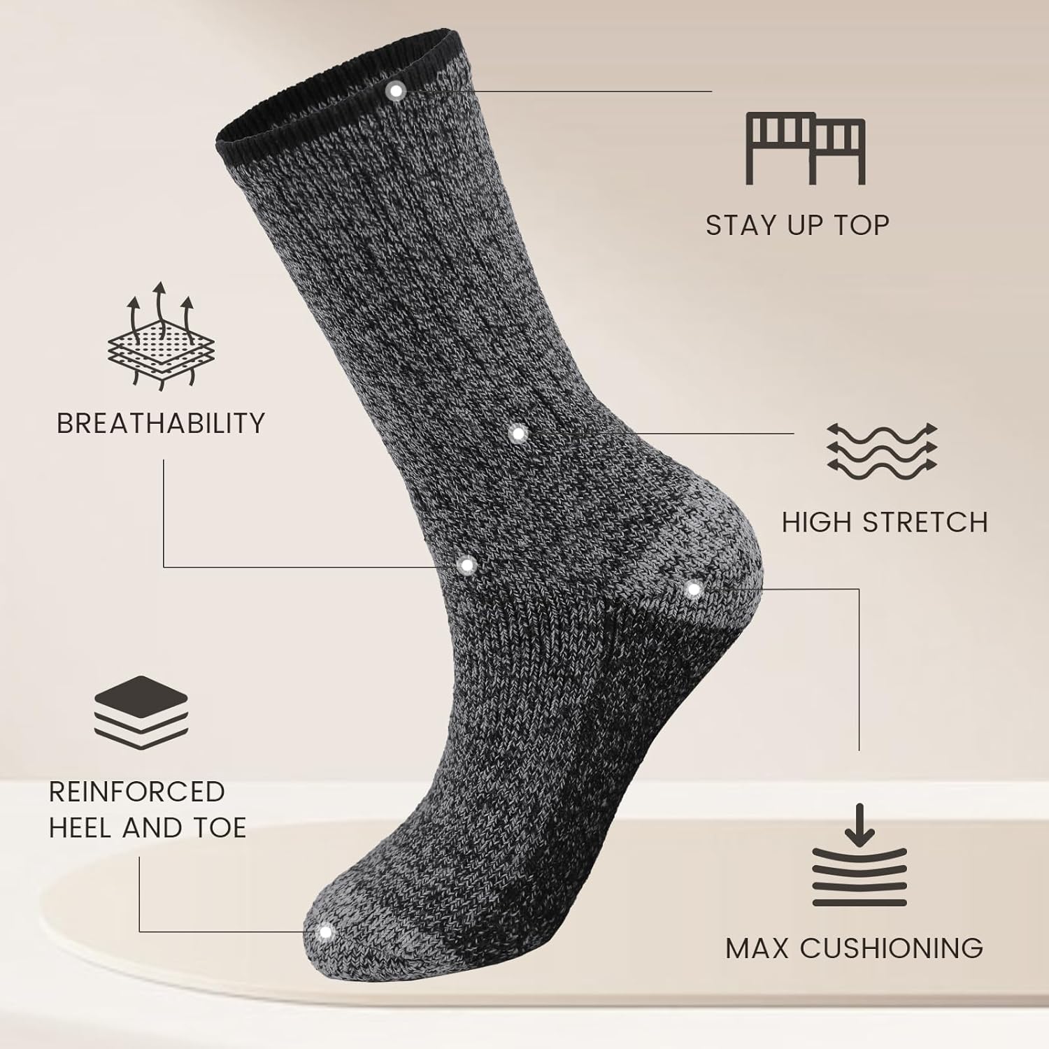 Merino Wool Socks For Running Thick Warm Socks Thermal Shock-Absorbing Socks