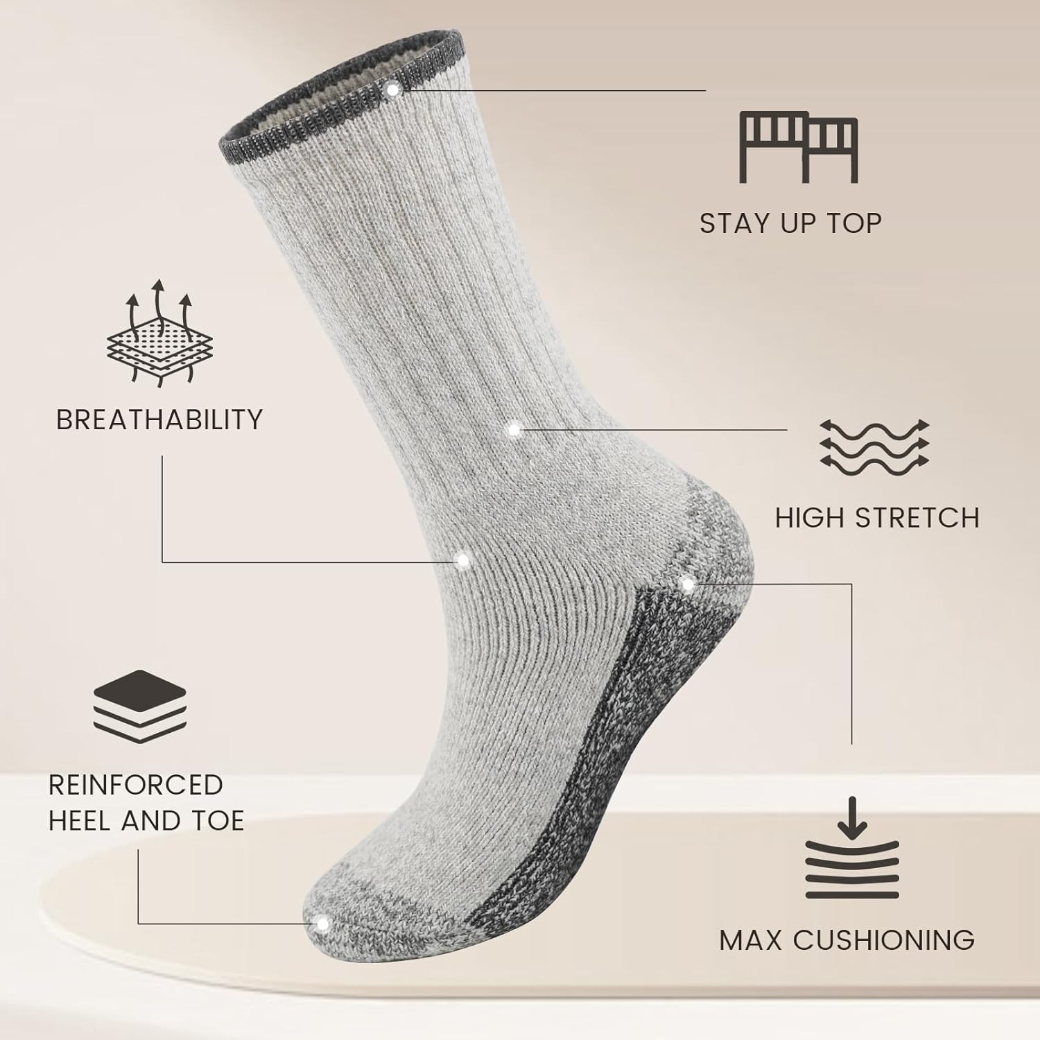 Merino Wool Socks For Running Thick Warm Socks Thermal Shock-Absorbing Socks