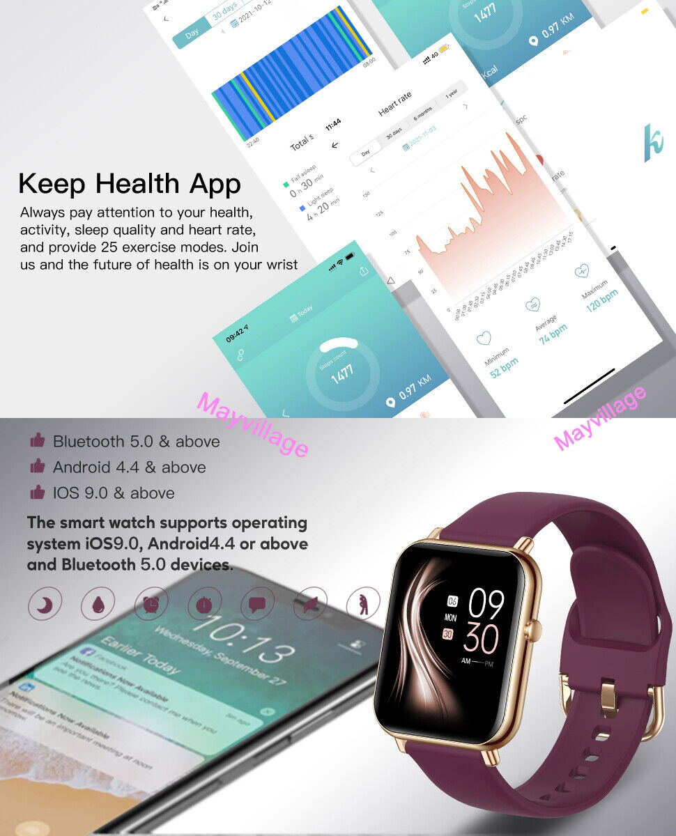 Bluetooth Smart Watch Heart Rate Fitness Tracker for iPhone Android Samsung LG - Picture 38 of 52