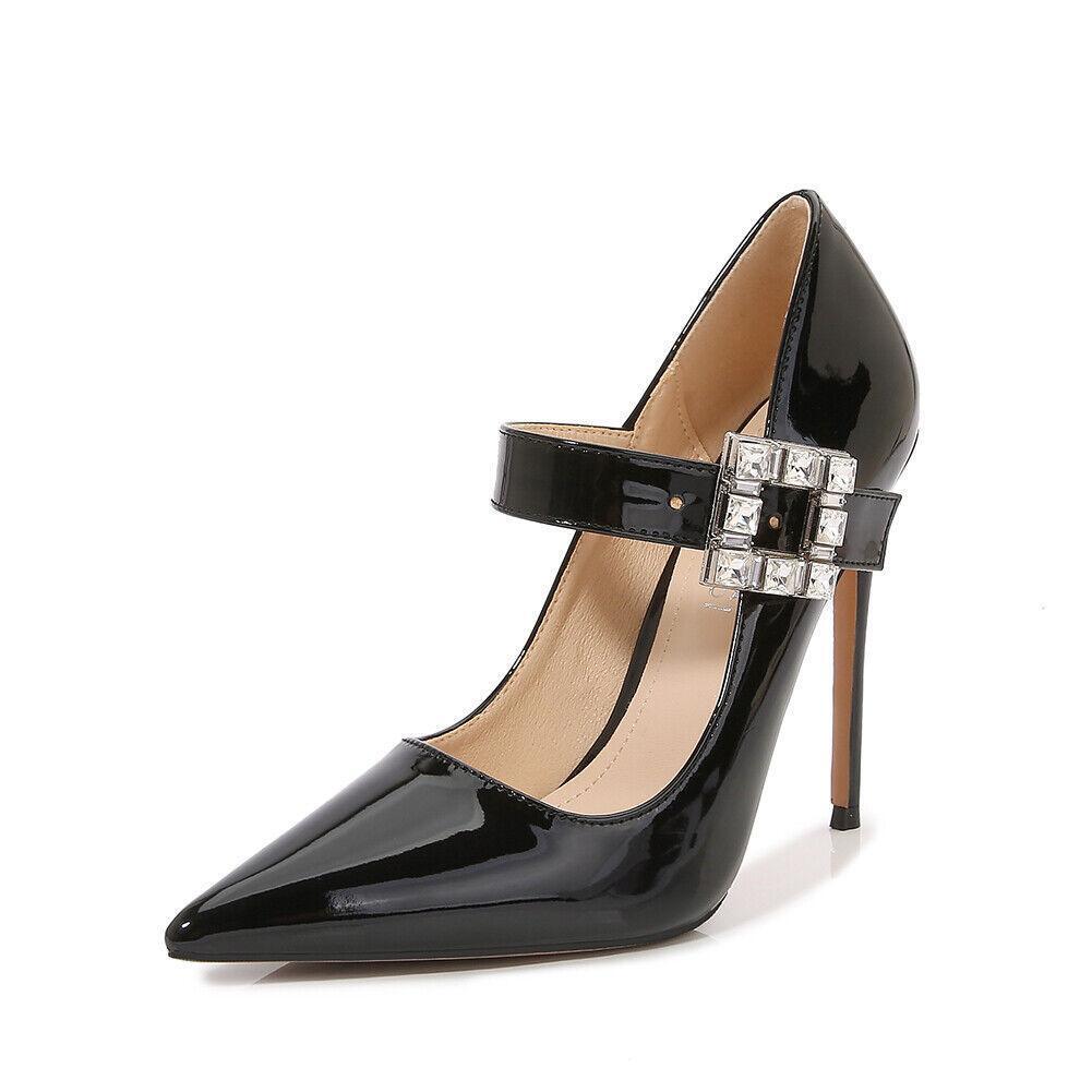 Sexy hochhackige Herren-Damenschuhe T-Riemen Lackleder Strass spitz Drag Queen - Bild 25 von 28