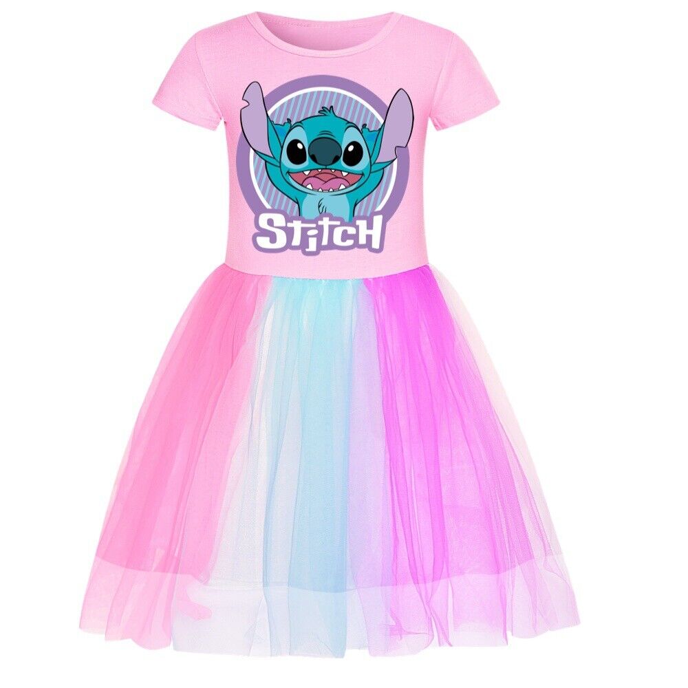 Kids Girls Stitch Rainbow Stars Tulle Princess Party Fancy Tutu Dress With Bag - Picture 27 of 30