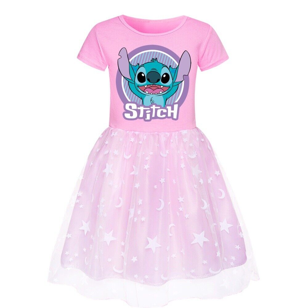 Kids Girls Stitch Rainbow Stars Tulle Princess Party Fancy Tutu Dress With Bag - Picture 24 of 30