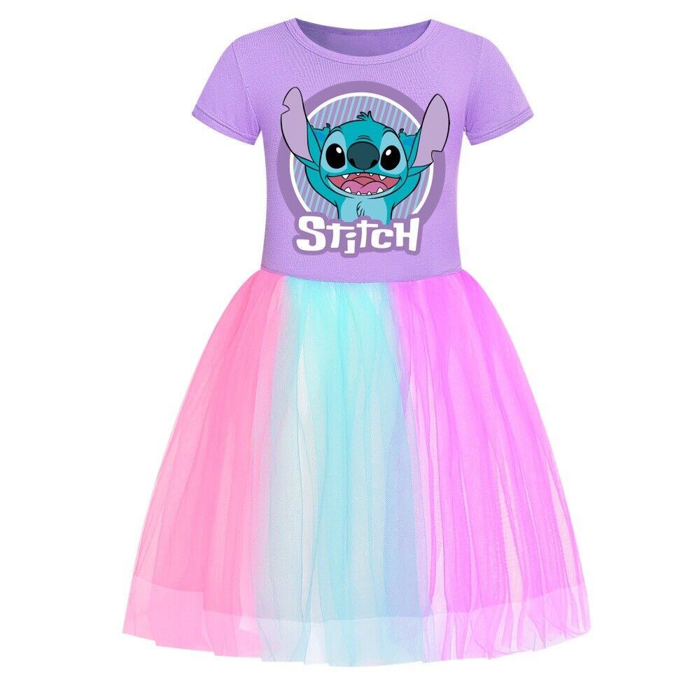 Kids Girls Stitch Rainbow Stars Tulle Princess Party Fancy Tutu Dress With Bag - Picture 28 of 30