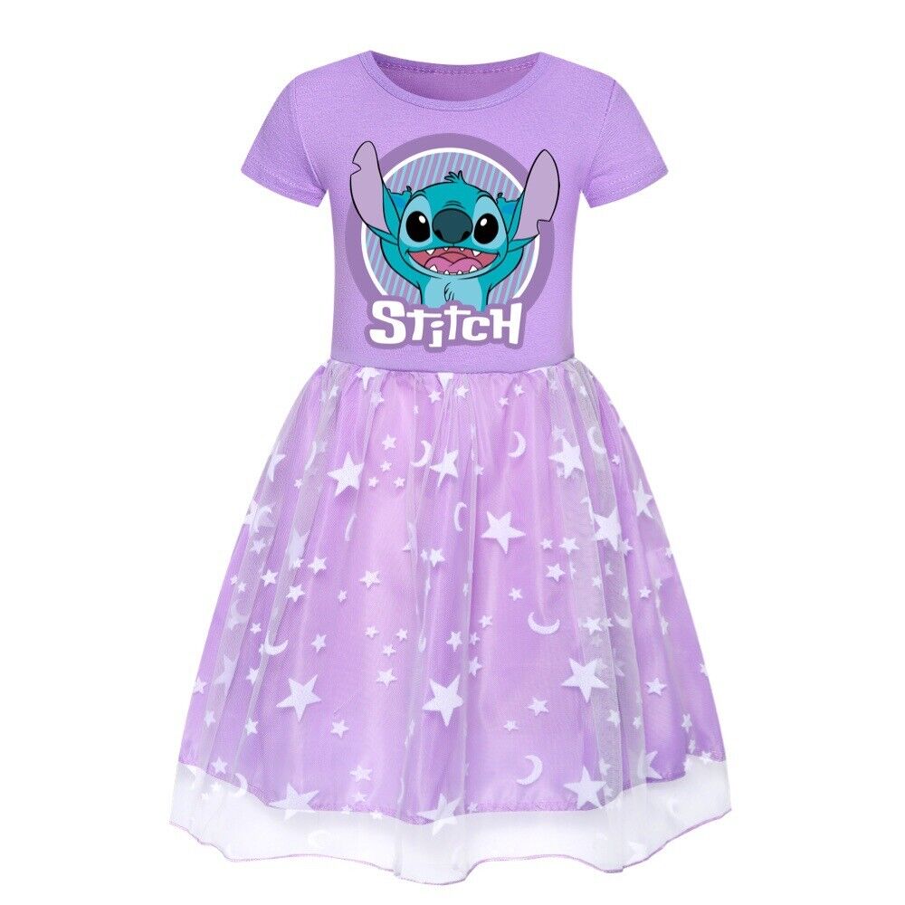 Kids Girls Stitch Rainbow Stars Tulle Princess Party Fancy Tutu Dress With Bag - Picture 25 of 30