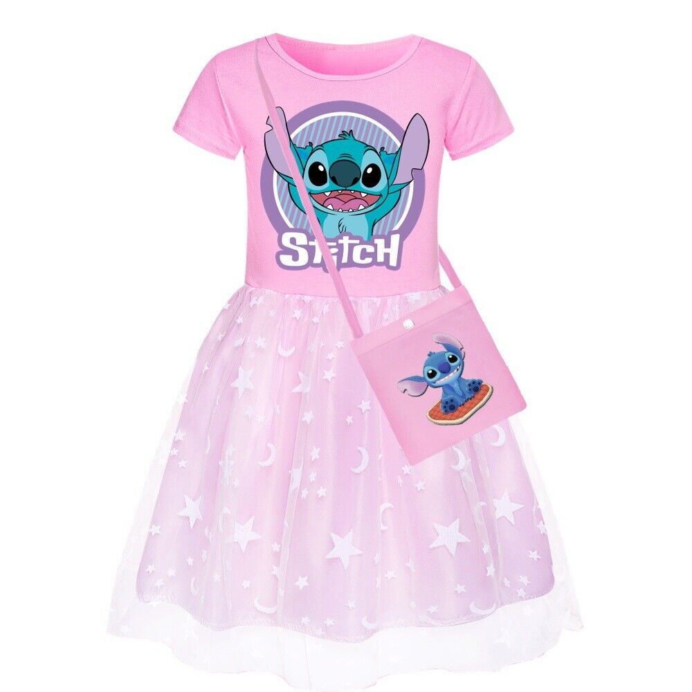 Kids Girls Stitch Rainbow Stars Tulle Princess Party Fancy Tutu Dress With Bag - Picture 18 of 30