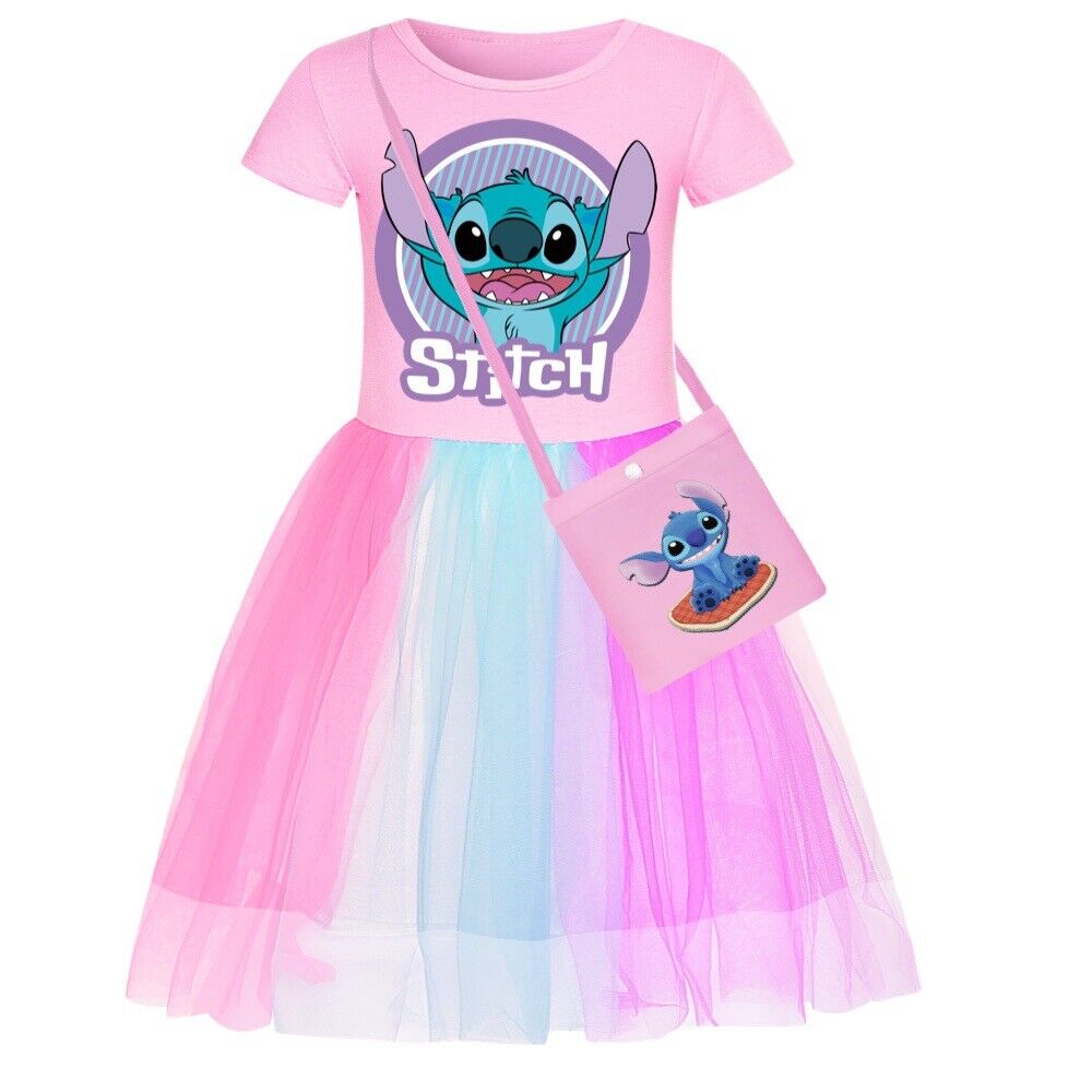 Kids Girls Stitch Rainbow Stars Tulle Princess Party Fancy Tutu Dress With Bag - Picture 21 of 30