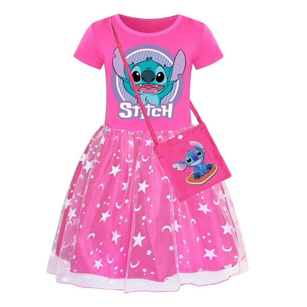 Kids Girls Stitch Rainbow Stars Tulle Princess Party Fancy Tutu Dress With Bag - Picture 20 of 30