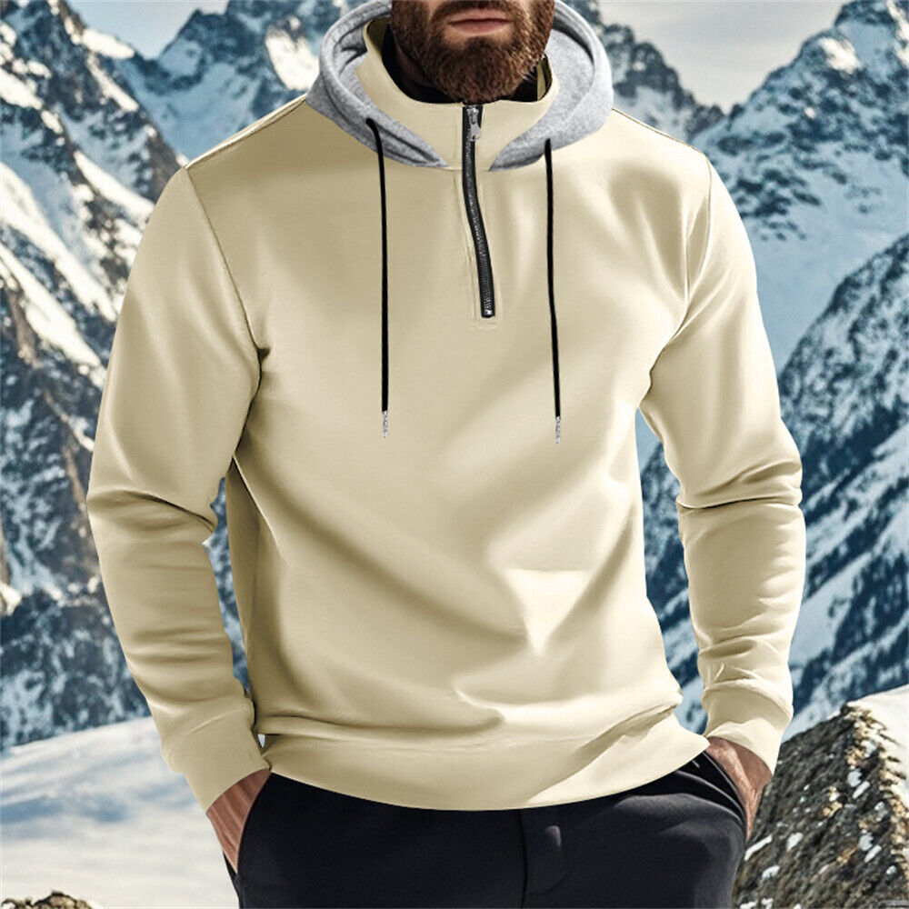 Sweat à capuche blanc pour homme avec fermeture éclair et cordons de serrage, parfait pour un look décontracté et tendance.