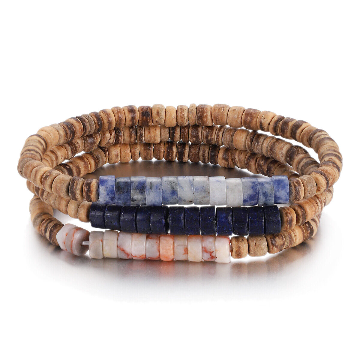 3Pcs Mens Surfer Bracelet Mens Beaded Bracelet Mens Stacking Coconut Bracelets