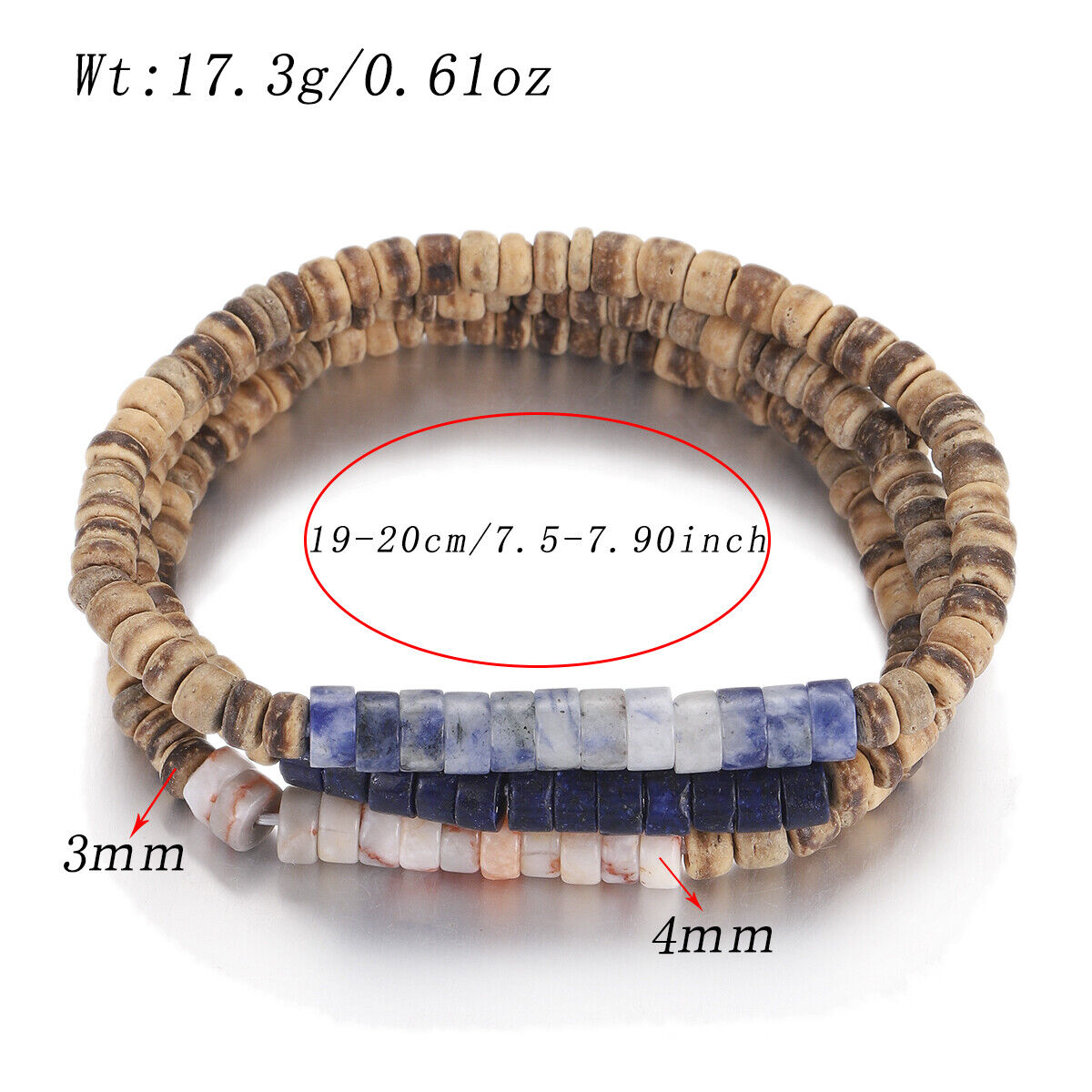 3Pcs Mens Surfer Bracelet Mens Beaded Bracelet Mens Stacking Coconut Bracelets