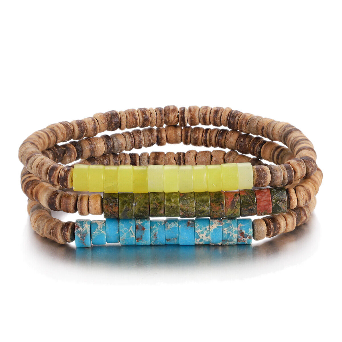 3Pcs Mens Surfer Bracelet Mens Beaded Bracelet Mens Stacking Coconut Bracelets