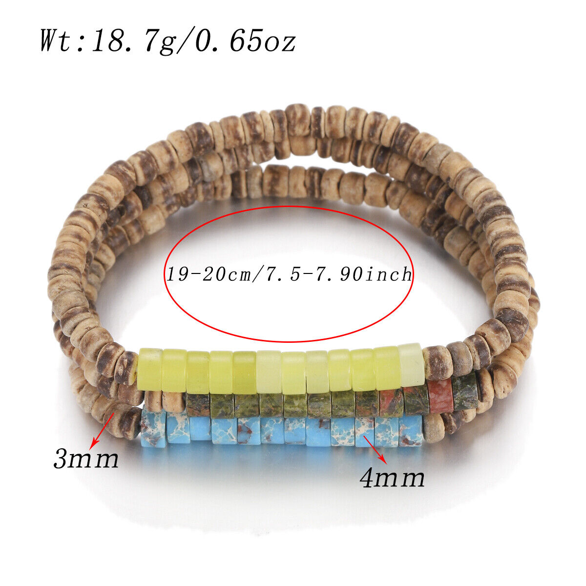 3Pcs Mens Surfer Bracelet Mens Beaded Bracelet Mens Stacking Coconut Bracelets