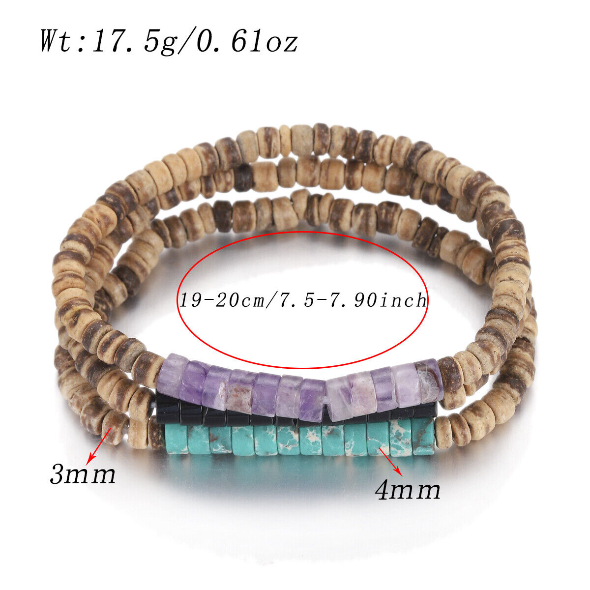 3Pcs Mens Surfer Bracelet Mens Beaded Bracelet Mens Stacking Coconut Bracelets