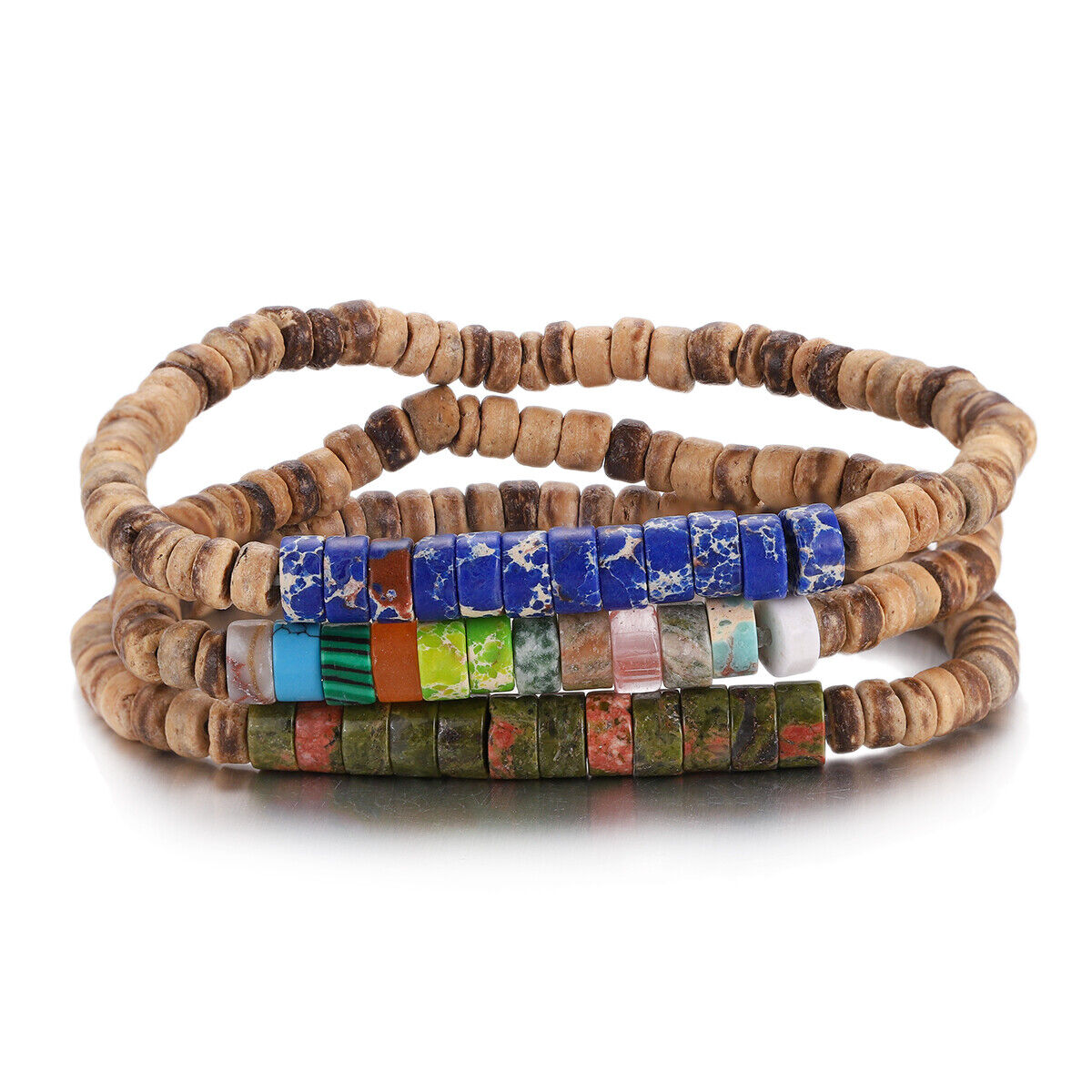 3Pcs Mens Surfer Bracelet Mens Beaded Bracelet Mens Stacking Coconut Bracelets