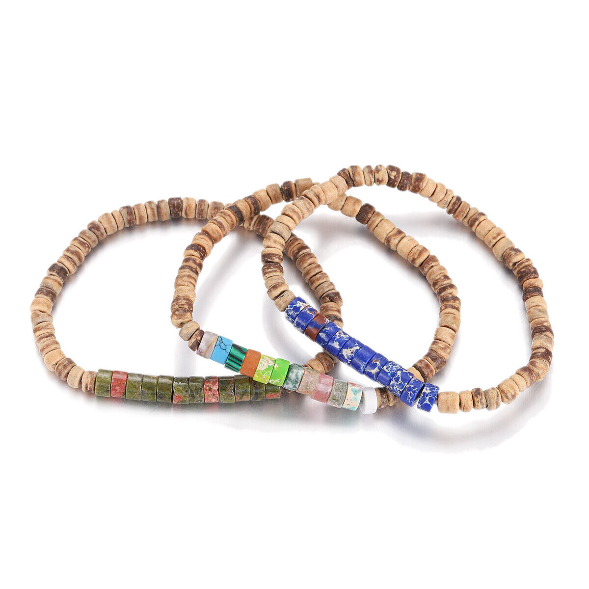 3Pcs Mens Surfer Bracelet Mens Beaded Bracelet Mens Stacking Coconut Bracelets