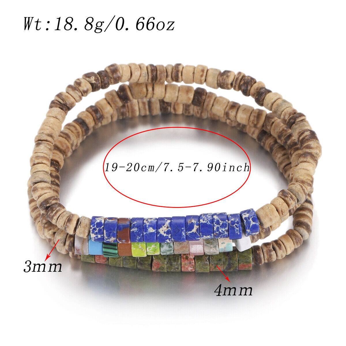 3Pcs Mens Surfer Bracelet Mens Beaded Bracelet Mens Stacking Coconut Bracelets