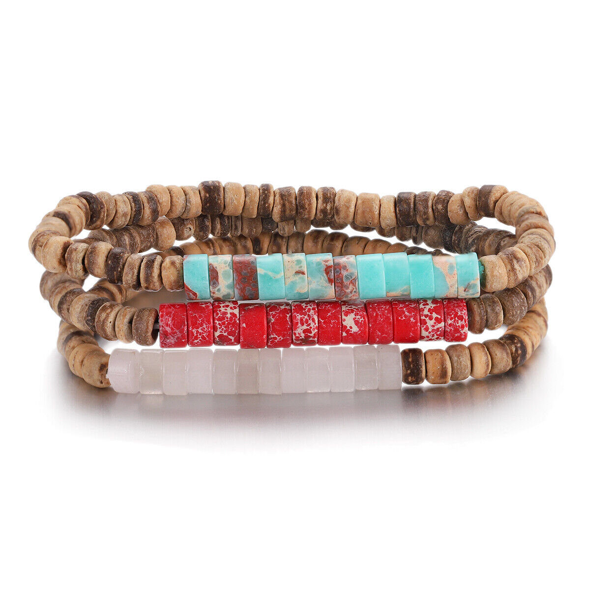 3Pcs Mens Surfer Bracelet Mens Beaded Bracelet Mens Stacking Coconut Bracelets