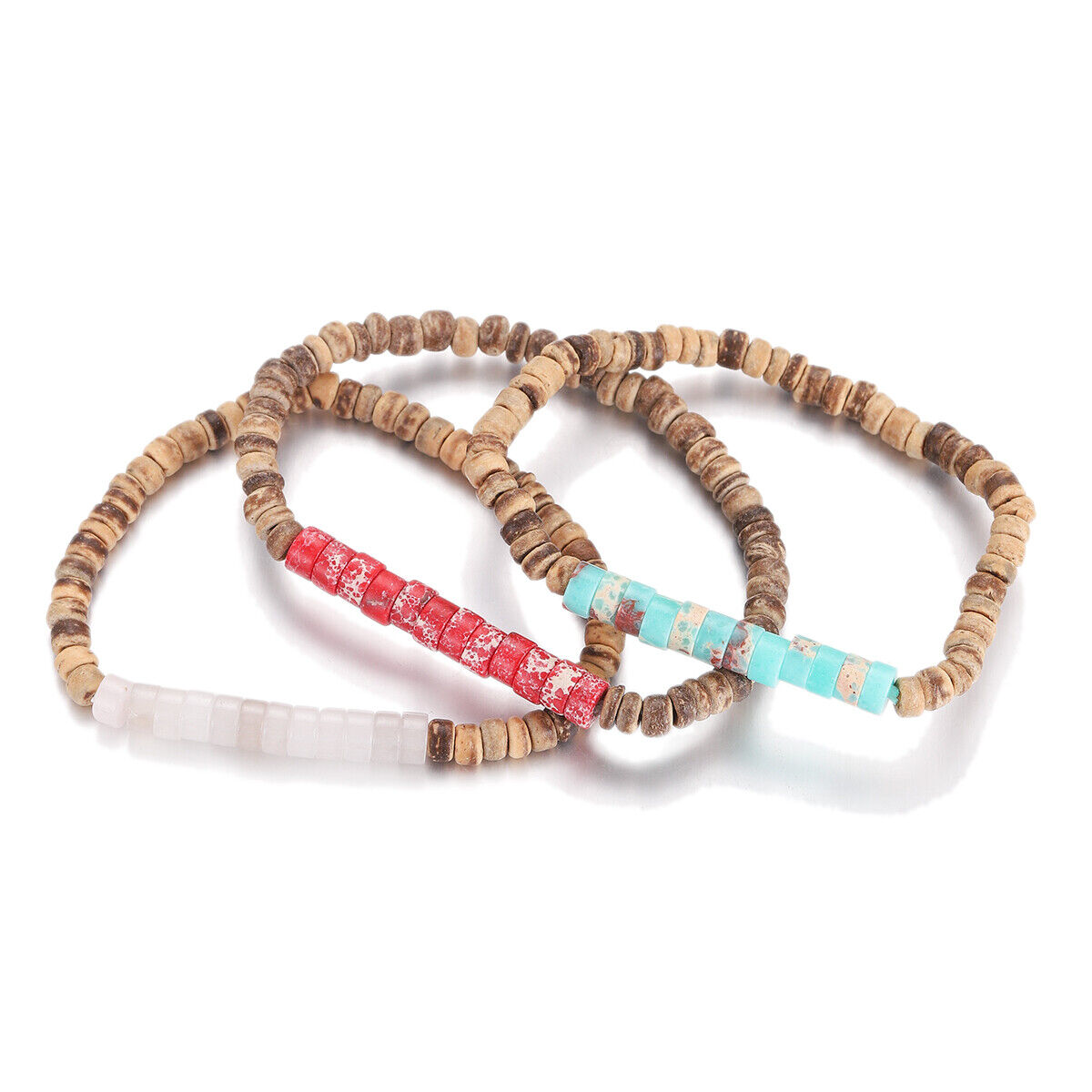 3Pcs Mens Surfer Bracelet Mens Beaded Bracelet Mens Stacking Coconut Bracelets