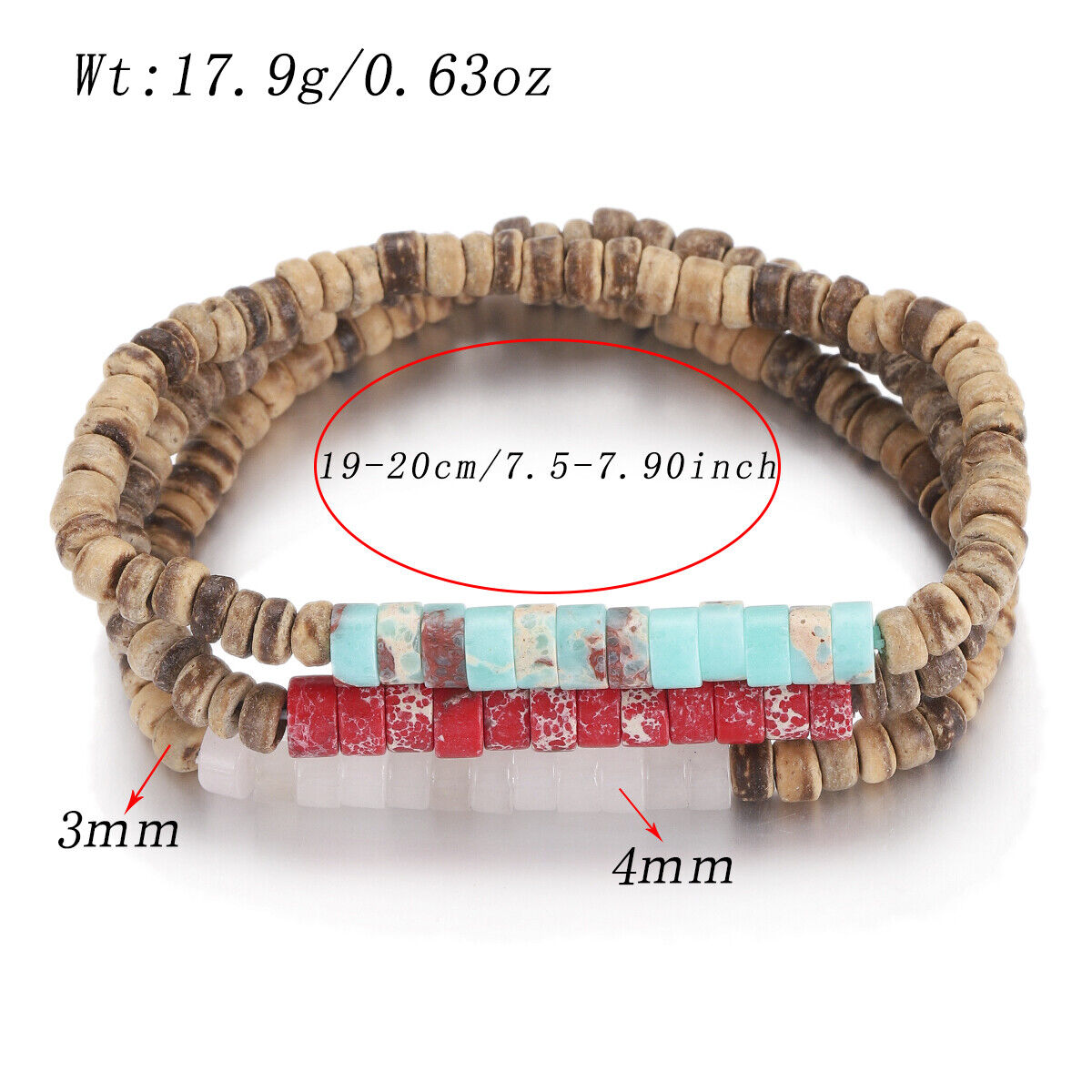 3Pcs Mens Surfer Bracelet Mens Beaded Bracelet Mens Stacking Coconut Bracelets