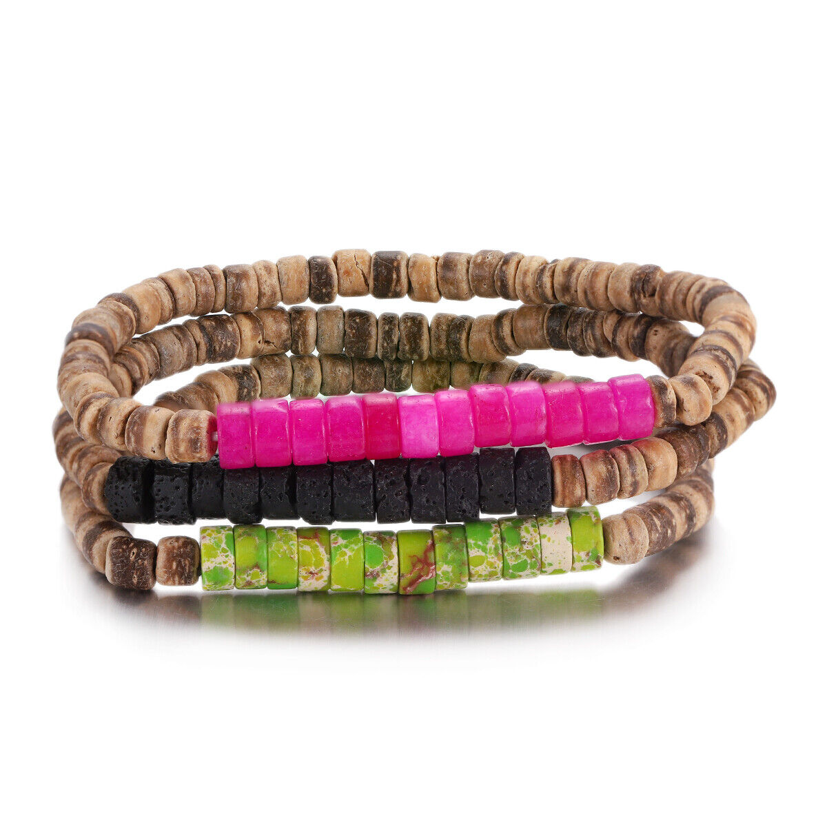 3Pcs Mens Surfer Bracelet Mens Beaded Bracelet Mens Stacking Coconut Bracelets