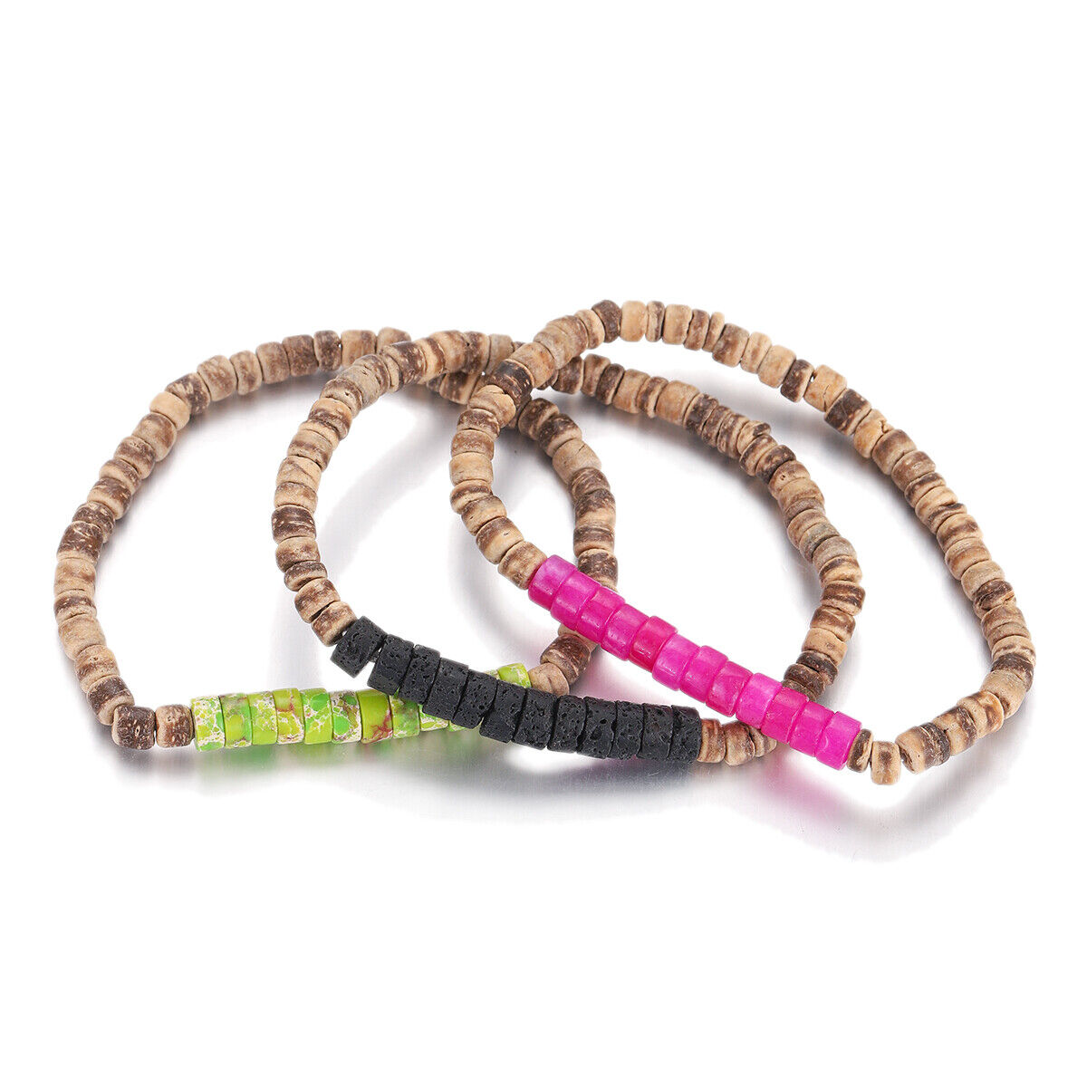 3Pcs Mens Surfer Bracelet Mens Beaded Bracelet Mens Stacking Coconut Bracelets