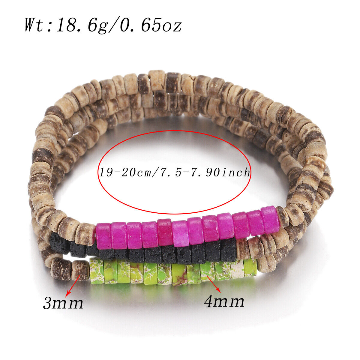 3Pcs Mens Surfer Bracelet Mens Beaded Bracelet Mens Stacking Coconut Bracelets