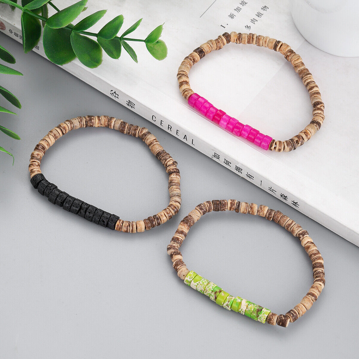 3Pcs Mens Surfer Bracelet Mens Beaded Bracelet Mens Stacking Coconut Bracelets