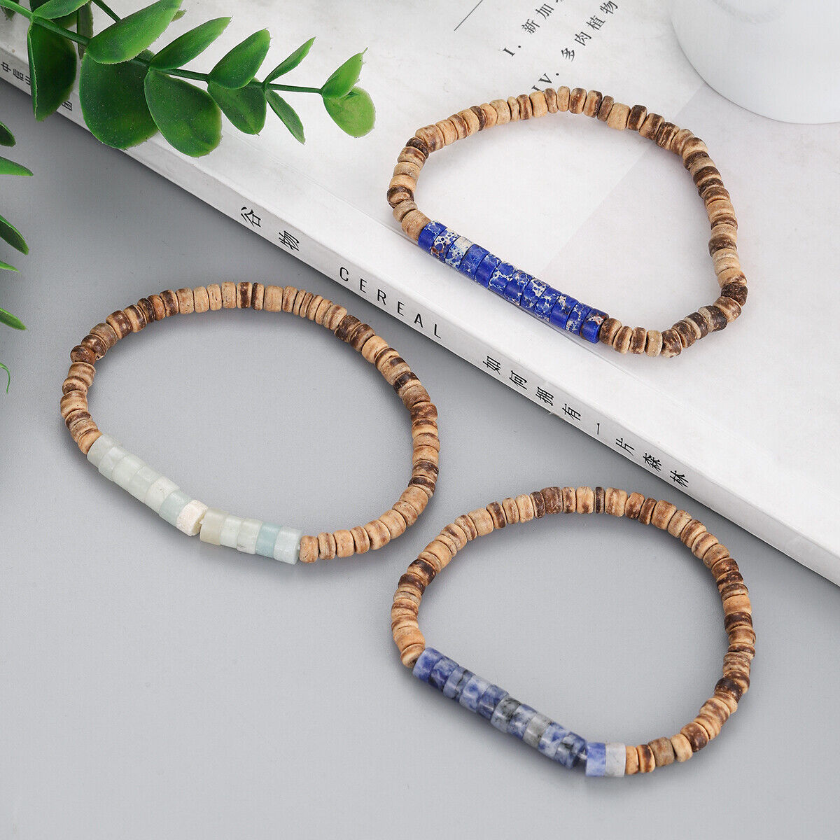 3Pcs Mens Surfer Bracelet Mens Beaded Bracelet Mens Stacking Coconut Bracelets