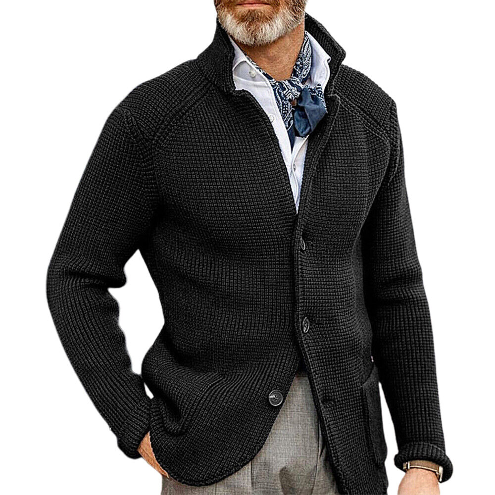 Casual Blazer Style Retro Knitted Cardigan for Men, Collared and Fitted Design - Picture 19 of 21