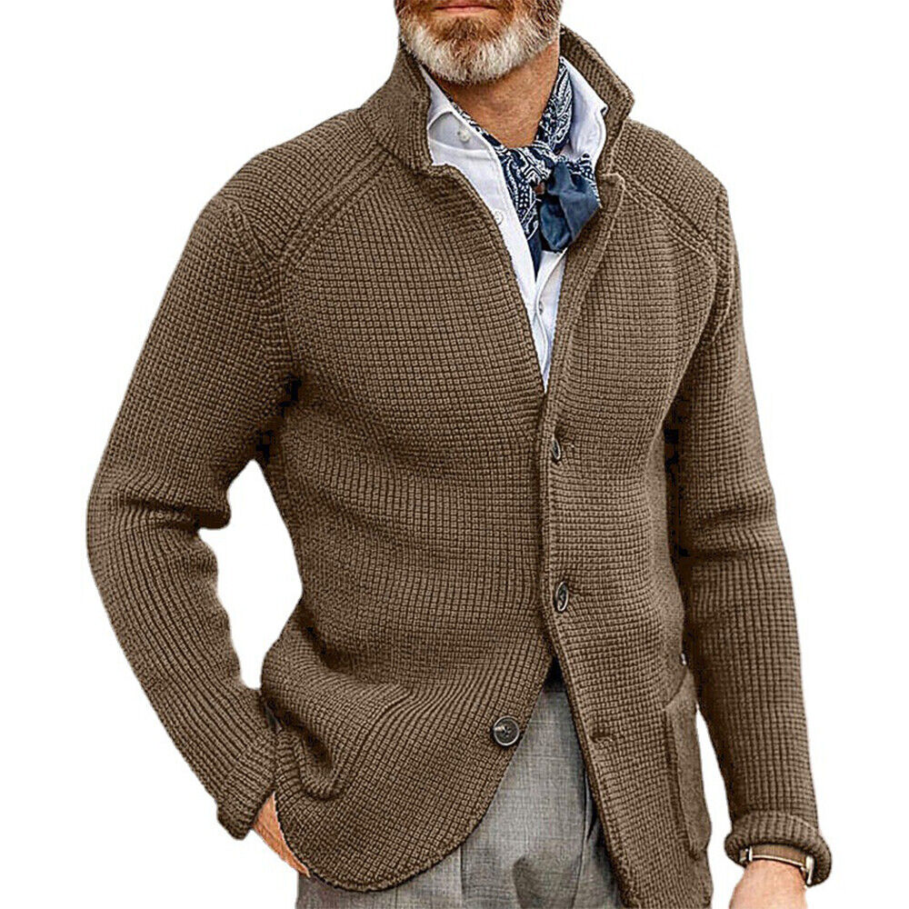Casual Blazer Style Retro Knitted Cardigan for Men, Collared and Fitted Design - Picture 21 of 21