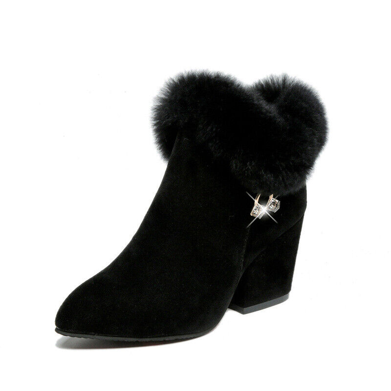 Damen Frauen Chelsea Stiefeletten Reißverschluss Warm Winterstiefel High Heel Schuhe Größe - Bild 14 von 15