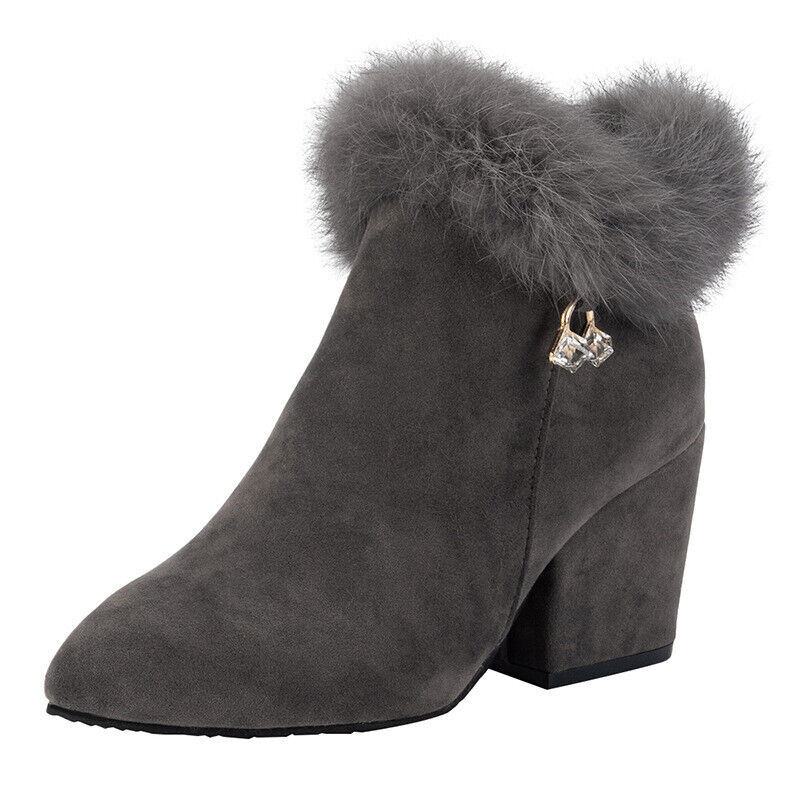 Damen Frauen Chelsea Stiefeletten Reißverschluss Warm Winterstiefel High Heel Schuhe Größe - Bild 15 von 15