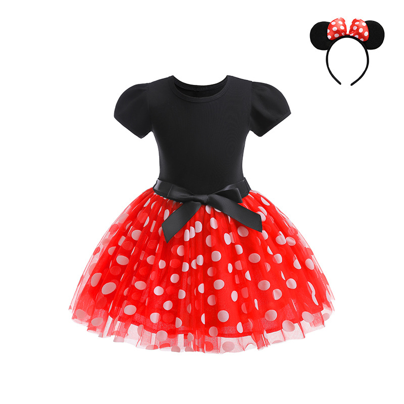 Girls Mickey Minnie Mouse Mesh Dot Dress Party Princess Tutu Skirt Birthday UK
