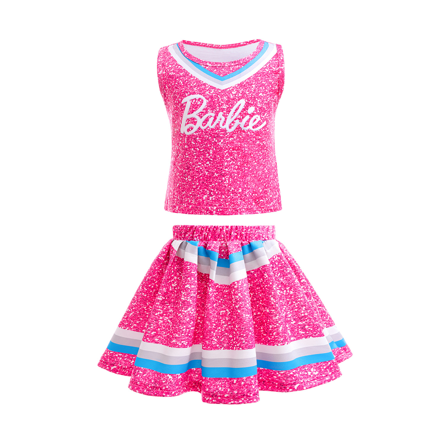 Kids Girls Barbie Costume Cheerleader Fancy Dress Cosplay Vest Skirt Outfit Sets