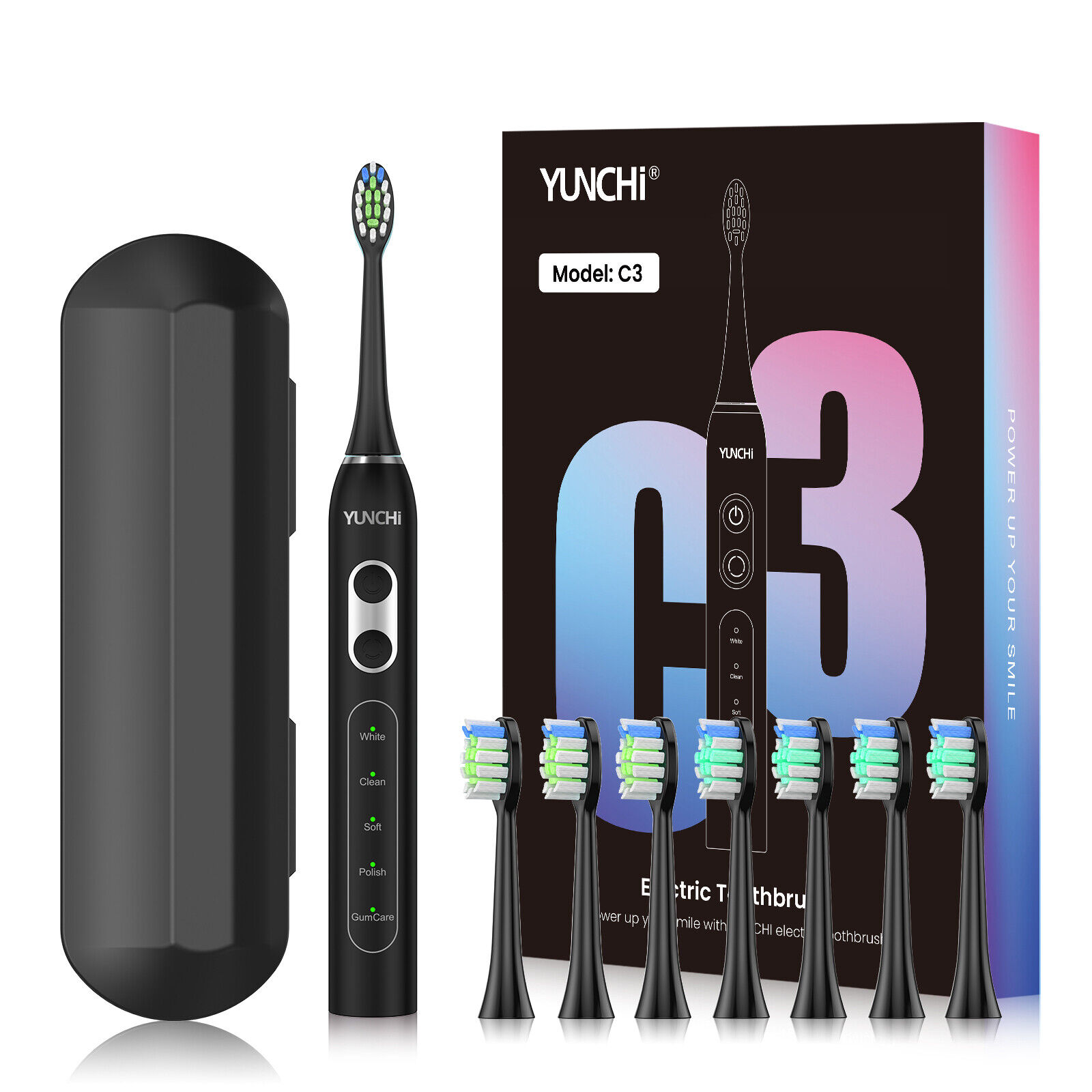 YUNCHI Gradient Color Electric Toothbrush with 8 Brush Heads and Toothbrush Box