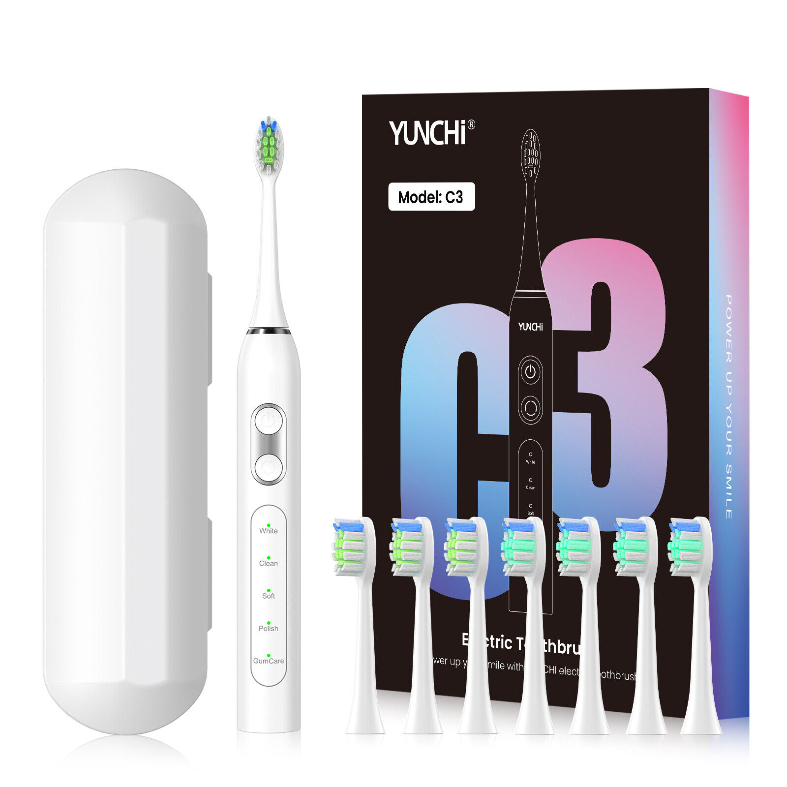 YUNCHI Gradient Color Electric Toothbrush with 8 Brush Heads and Toothbrush Box